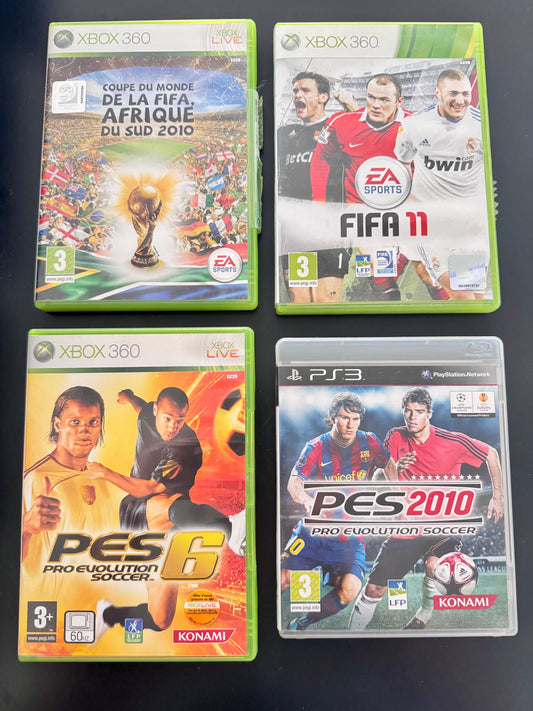 Lot jeux de foot — Xbox 360 & PS3 (4 titres) : Coupe du Monde 2010, FIFA 11, PES 6, PES 2010
