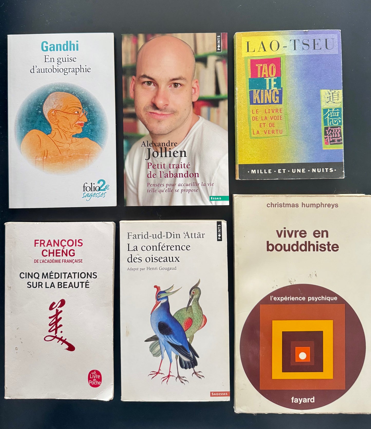 Lot de 6 livres “Sagesses & spiritualités” — Gandhi / Lao-Tseu / Cheng / Jollien / ‘Attâr / Humphreys